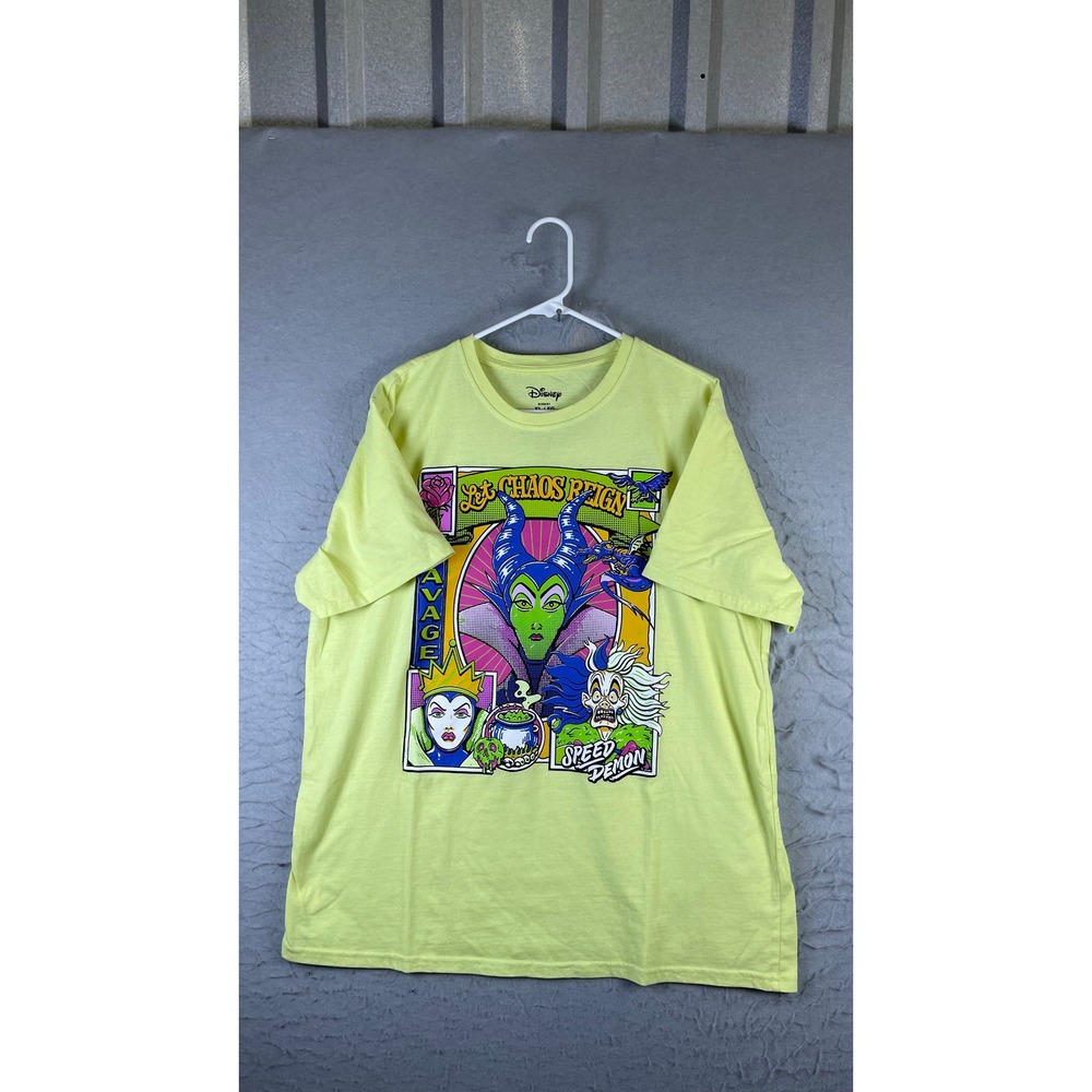 Disney T-Shirt Mens XL Yellow Excellent Villains Maleficent Let Chaos Reign Tee